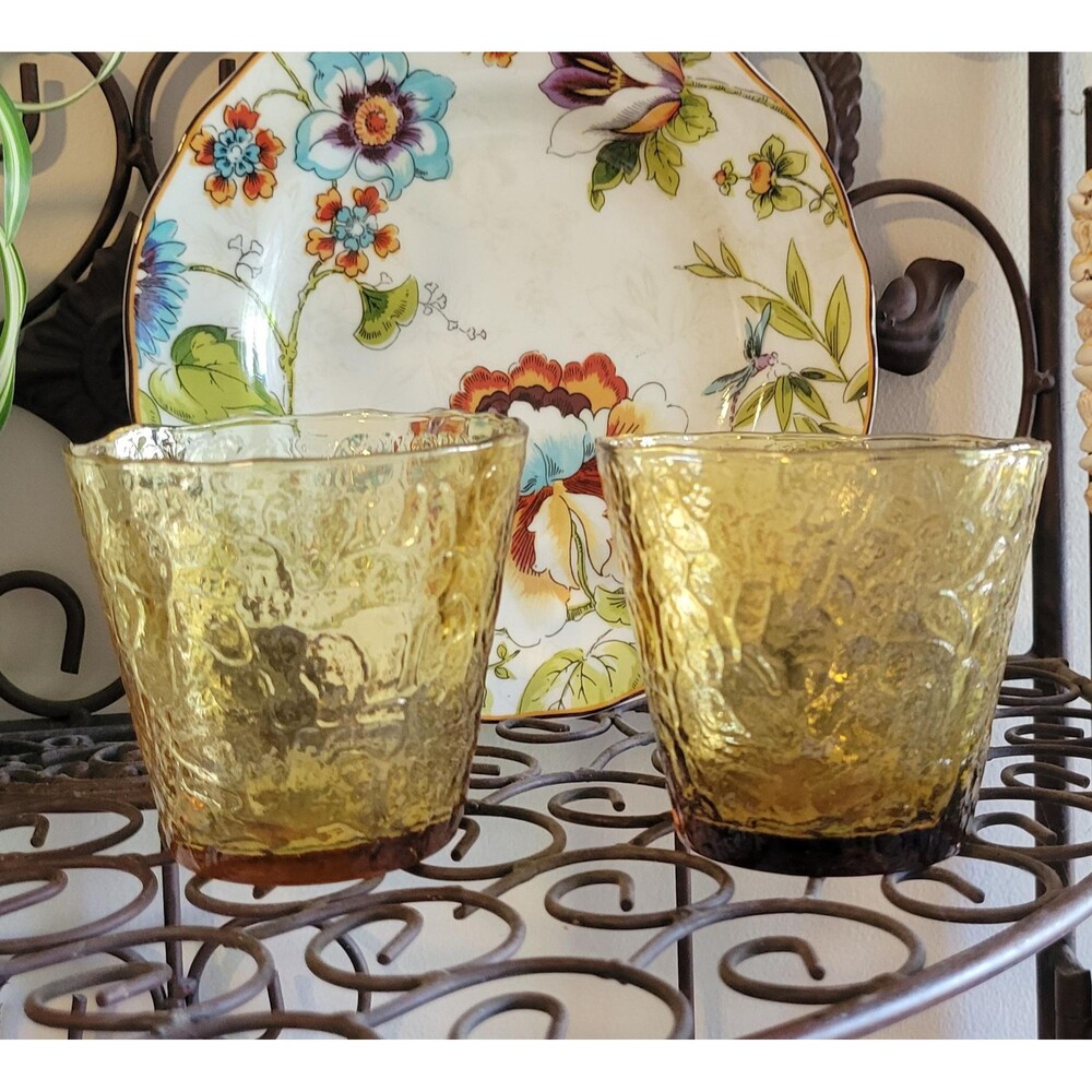 Anchor Hocking Honey Gold Tumblers – Milano Crinkle Glass Set (2)